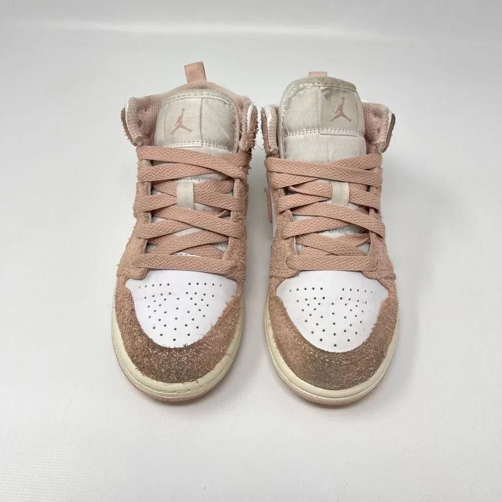 Nike Air Jordan 1 Mid SE GS Pink Oxford White Suede FN7493-161 Child Size 12C